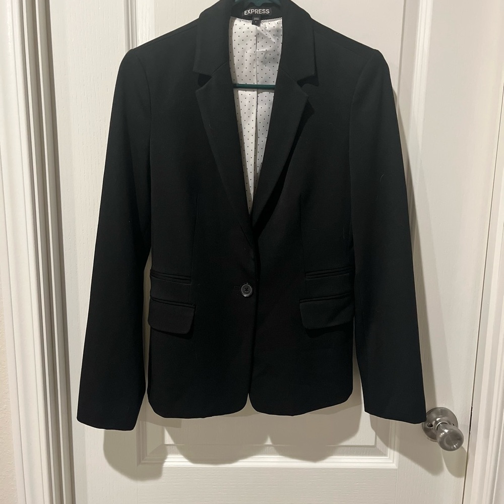 Express Women's Classic One Button Tailored Black Suit Jacket